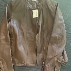 Brown Ecru Leather Jacket